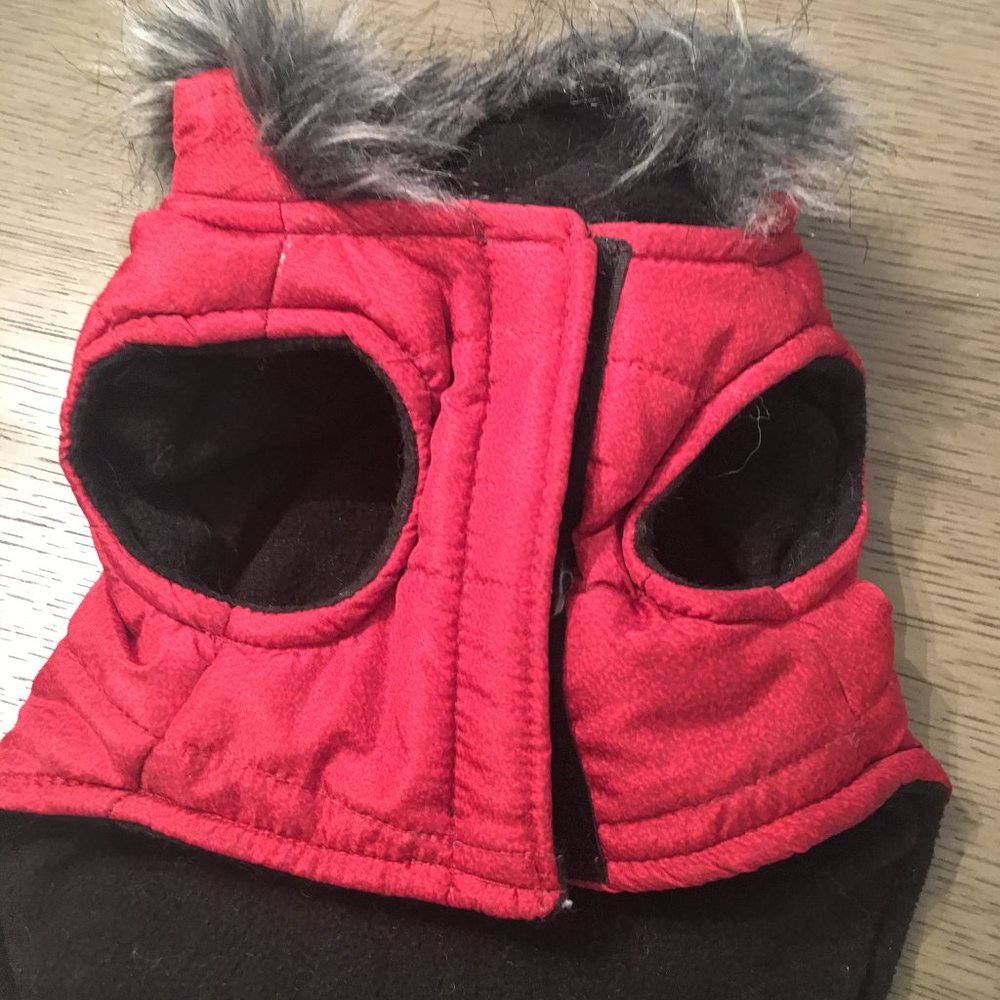 RED FUR HOODED PARKA FOR SMALL DOG